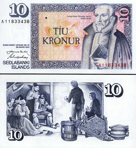 Iceland 10 Kronur 1961 (1981), UNC, P-48, Sign 43 Cover