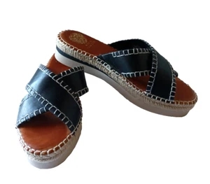 Vince Camuto Leather Women's Sandals Black Size 9.5 M Crossband Slide Casual - Picture 1 of 12