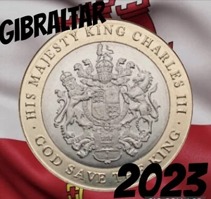 Gibraltar 🇬🇮 moneda £2 libra 2023 Dios salve al Rey Carlos III CIII Su Majestad - Imagen 1 de 9