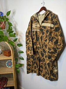 Distressed Vintage Ideal Product Hooded Duck Camo Raincoat Large Thin - Picture 1 of 7