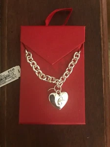 New Silver Colored Chain Bracelet With Heart Charm ‘C’ Initial - Picture 1 of 9