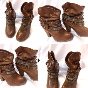 NOT RATED WOMANS BOOTS SZ 6.5 DOUBLE DIP HARNESS BLING FASHION MAN MADE LEATHER - Picture 1 of 18