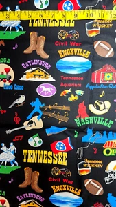 Tennessee Cotton Fabric TN-C8599 Nashville, Knoxville, Music, Mountains - Picture 1 of 4