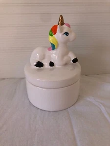 Kids Unicorn White Rainbow Mane Jewellery Ceramic Box Necklace Earrings Rings - Picture 1 of 9