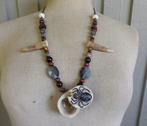 Obsidian Jasper Spider Antler Pill Box Stash Necklace Antler Tips Gemstone Beads - Picture 1 of 14