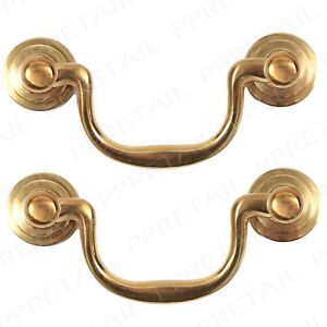 2x Swan Drop Pull Handles+Fixings POLISHED BRASS Kitchen/Bedroom Cupboard/Drawer