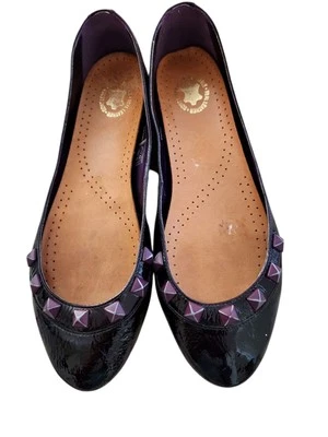ALDO Women's Ballet Flats Black Patent Leather w/ 3D Purple Trim Shoes, Sz 39 - Image 1 of 4