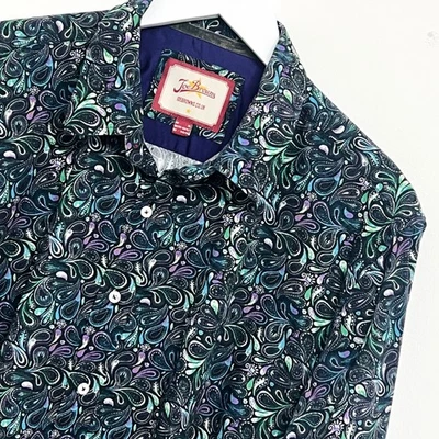 Рубашка мужская Joe Browns размер XL очень большая с длинным рукавом черная синяя с узором пейсли - Изображение 1 из 4