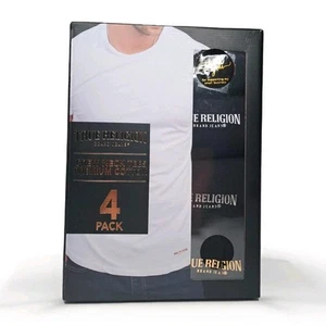 True Religion 4 Pack Mens BLACK Size XL 100% Cotton T-shirts Crew Neck Logo New - Bild 1 von 6
