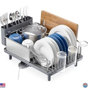 Large Capacity Stainless Steel Dish Drying Rack with Drain Board & Utensil - Picture 1 of 6