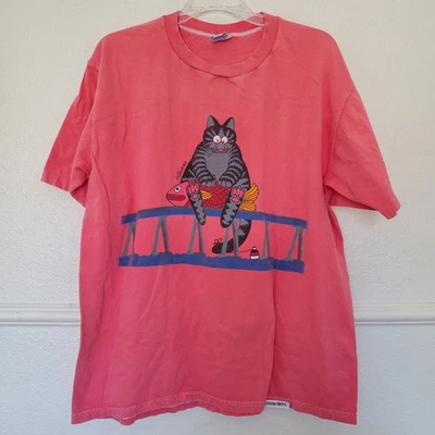 Camiseta vintage de los 80 Kilban Cat Fish Bridge Crazy Shirts de una sola puntada roja L EE. UU. Foto 1 de 4