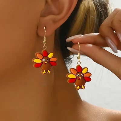 Festive Silicone Thanksgiving Turkey Drop Earrings for Holidays and Parties - Image 1 of 4
