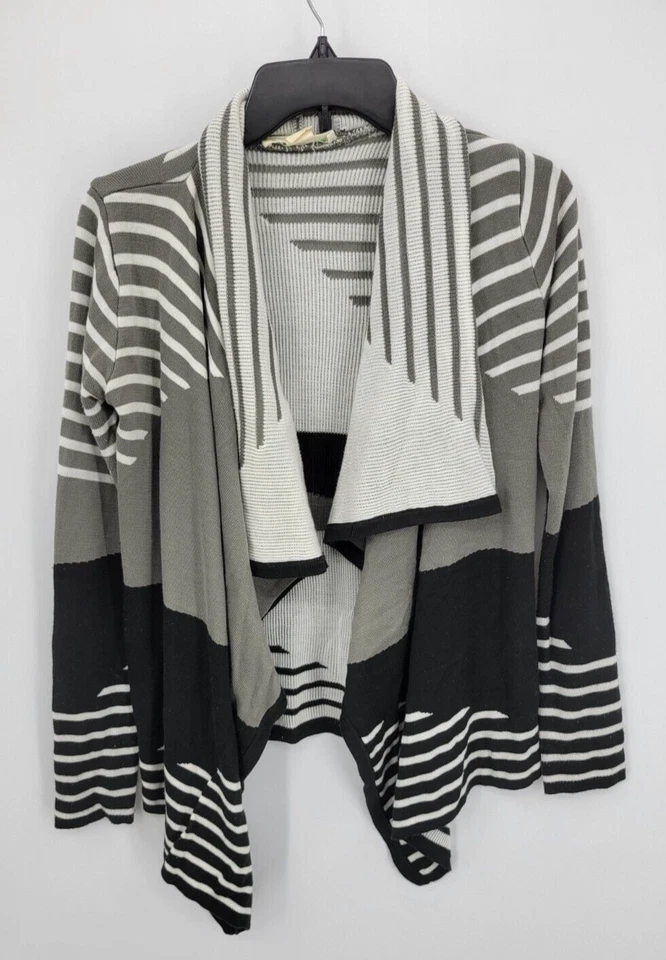 Cárdigan boho Stars suéter para mujer XS negro gris a rayas frente abierto Foto 1 de 4