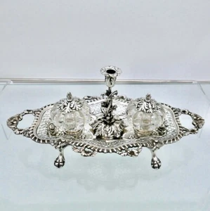 Antique Victorian Sterling Silver Inkstand London 1844 Samuel Whitford - Picture 1 of 10