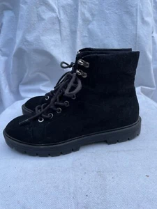BERSHKA WOMEN BLACK SUEDE LACE UP ANKLE BOOT SIZE UK4 EU 37 - Picture 1 of 10
