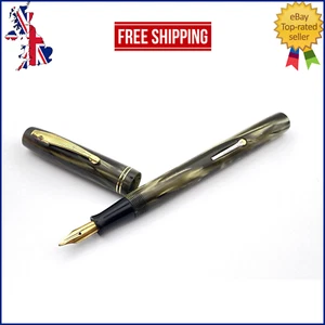 PLUMA ESTILOGRÁFICA VINTAGE AIKIN LAMBERT SKYWRITER GRIS PERLA ELÁSTICA 14K MEDIANA NUEVA EN CAJA - Imagen 1 de 14