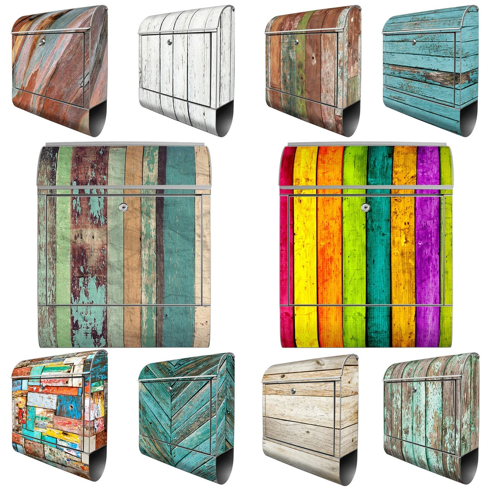 Design Briefkasten Holz bunt Top 10 Postkasten mit Zeitungsrolle banjado Mailbox - Bild 1 von 1