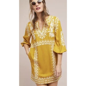Anthropologie Akemi + Kin Shiloh Tunika-Kleid gold bestickt Gr. 00 NEU! - Bild 1 von 9