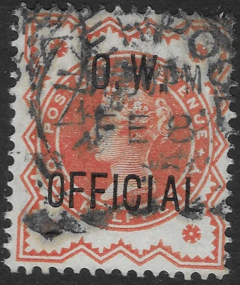 GB 1896-1902. 1/2d, O.W. OFFICIAL. AVERAGE USED.  SG. O31.    (D347) - Image 1 of 2