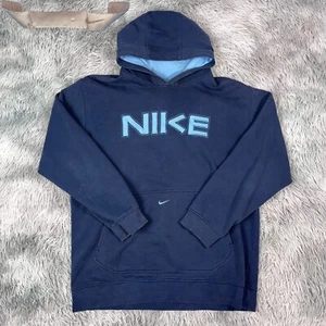2000’s NIKE Sportswear Y2K Silver Tag Navy Blue Swoosh Fleece Hoodie Youth XL - Picture 1 of 8