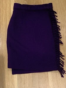 BENETTON SKIRT Purple £55 PURE VIRGIN WOOL Fringed Ladies Girls Small 28cm W - Picture 1 of 2