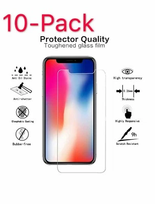 PACK de 10 fundas protectoras de pantalla de película de vidrio templado premium para iPhone Samsung Foto 1 de 4