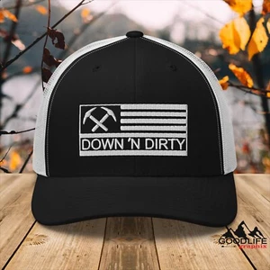 Down 'n Dirty Mining Flag Trucker Hat for Men Women - Picture 1 of 34