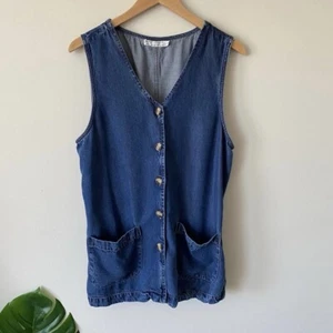 SAKS FIFTH AVENUE Chambray Button Front Smock Top Vintage Size Large Denim - Picture 1 of 8