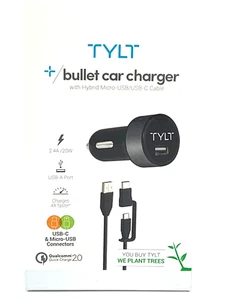 TYLT Bullet Car Charger 2.4A 20W  + USB-A Port 4x Fast Charges New - Picture 1 of 4