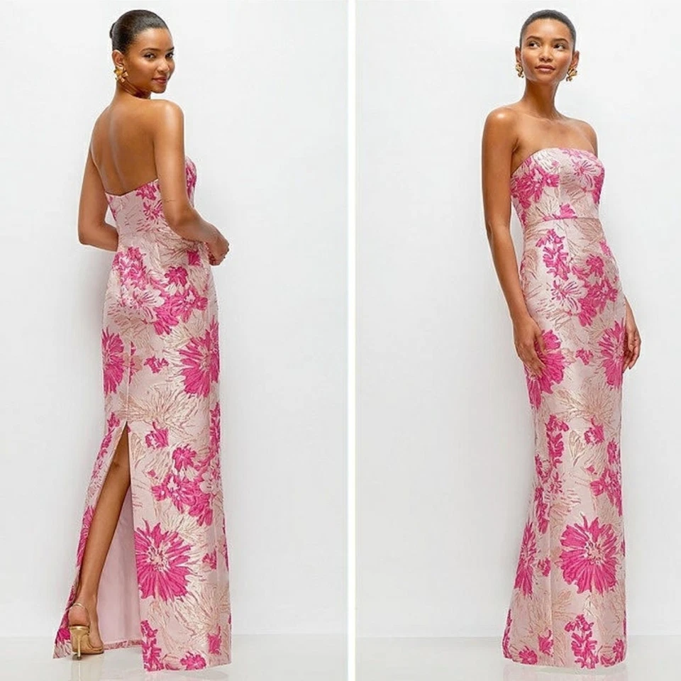 Nuevo con etiquetas Vestido Alfred Sung Sin Tirantes Floral Jacquard Columna Talla 10 Rosa D877HPJ Foto 1 de 4