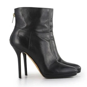 Jimmy Choo Ankle Booties Black Leather Stiletto Heels Boots Sz 37.5 / 7.5 - Picture 1 of 12