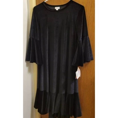 Vestido LulaRoe NUEVO SIN ETIQUETAS Negro TERCIOPELO Midi Hasta la Rodilla Muy Suave Foto 1 de 4