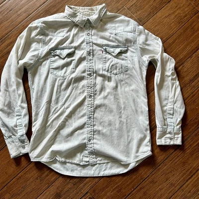 Levi's Pearl Snap Denim Jean Shirt Men's Large Long Sleeve Distressed - Image 1 of 4