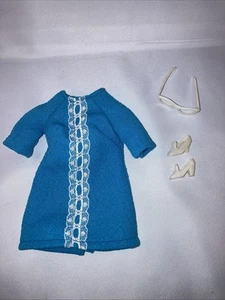 VTG Mod BARBIE Doll CLONE Dress 70s Blue Dress Lace Set Outfit Shoes Glasses - Picture 1 of 6