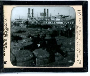 Cotton Levee River Steamboats Louisianna LA Keystone Glass Magic Lantern Slide - Picture 1 of 1
