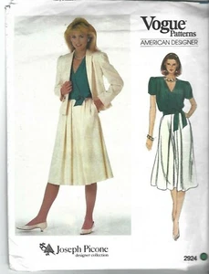 Vogue Sewing Pattern 2924 Joseph Picone, Jacket, Skirt, Blouse, Size 10, Uncut - Picture 1 of 2