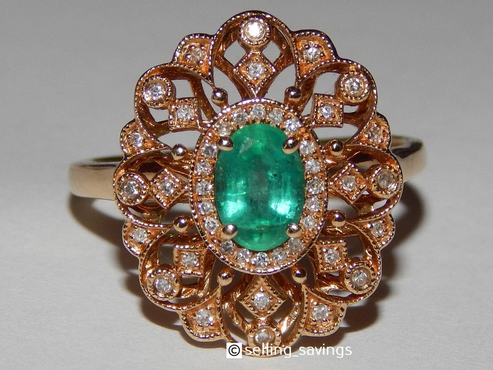 14K YELLOW GOLD EFFY EMERALD DIAMOND FILIGREE 8/10 " WIDE COCKTAIL RING SZ 8.75 - Image 1 of 4