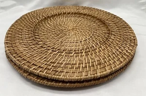 Round 13.75" Wicker Rattan Plate Charger Heavy Quality Boho, Set Of 2 - Picture 1 of 3