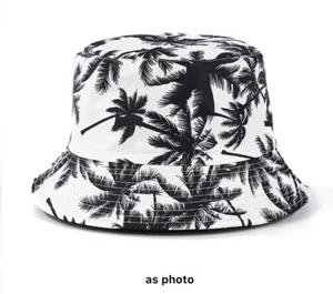 Bucket Hat Palm Tree Summertime Shade White And Black Warm Weather Style - Picture 1 of 3