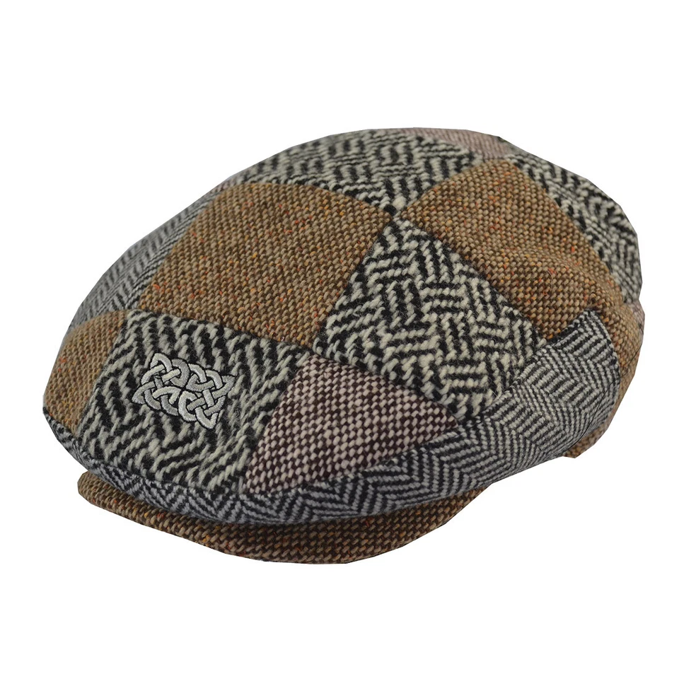 Boné plano masculino Patrick Francis patchwork 100% lã tweed, estilo irlandês, nó celta - Imagem 1 de 1