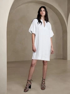 Banana Republic Colette Lined Linen Dress, White, Medium Tall, $190 Pockets - Picture 1 of 10