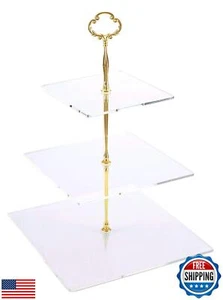 Jusalpha 3 Tier Acrylic Square Cupcake Stand, Dessert Display Tower (Gold Ver - Picture 1 of 4