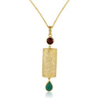Tree Bark Pendent Gold Plated 18 Inches Chain Garnet & Onyx Chain Gift Necklace