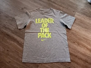Nike Youth Small Boys T Shirt Gray Neon Yellow Leader Of The Pack Short Sleeve - Picture 1 of 6