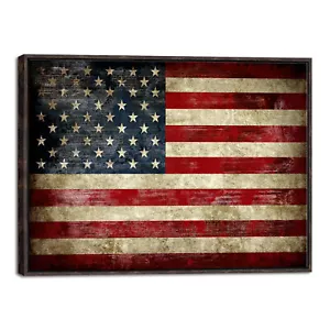 Framed Canvas Wall Art Print Picture Home Office Decor Vintage American Flag - Picture 1 of 9