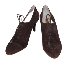 Talbots Womens High Heel Lace Up Oxford Shoe Sz 10 B Brown Suede Leather Cap Toe - Picture 1 of 12