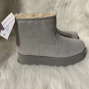 Botas de plataforma Time And Tru para mujer talla 8 gris brillante botines cuero genuino - Imagen 1 de 7