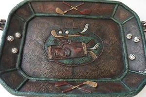 Golf Motif Tray w Handles, Balls Clubs Bag Rugged Resin Great Father's Day Gift - Picture 1 of 8