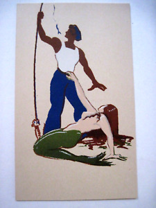Fantastique carte postale originale faite à la main avec pêcheur sirène et buff *