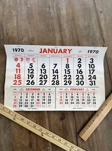 "Calendario de pared vintage 1970 papel efímero 9,5"" X 15""" - Imagen 1 de 11